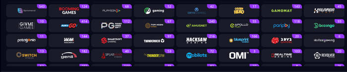 Zizobet Casinolla on 75 pelivalmistajaa, muun muassa Hacksaw Gaming, Play´n GO ja Booming Games.