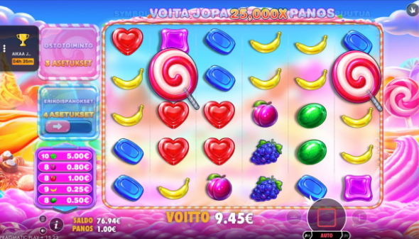 Sweet Bonanza 2500 -pelin 9,45 euron voitto.