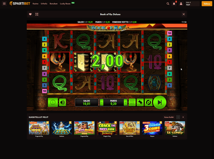 Book of Ra Deluxe -voitto 2 € Spartibetissä