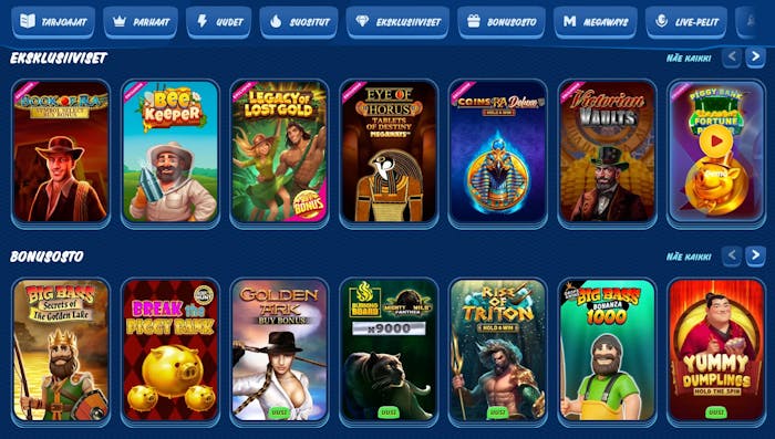 SG Casino tarjoaa useita kolikkopelejä, esimerkiksi eksklusiiviset ja bonusosto slotit, kuten Bee Keeper ja Big Bass Bonanza.