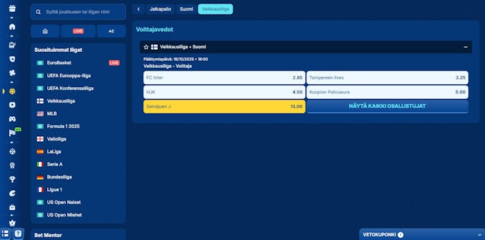 SG Casino vedonlyönti onnistuu esimerkiksi kotimaisessa Veikkausliigassa.