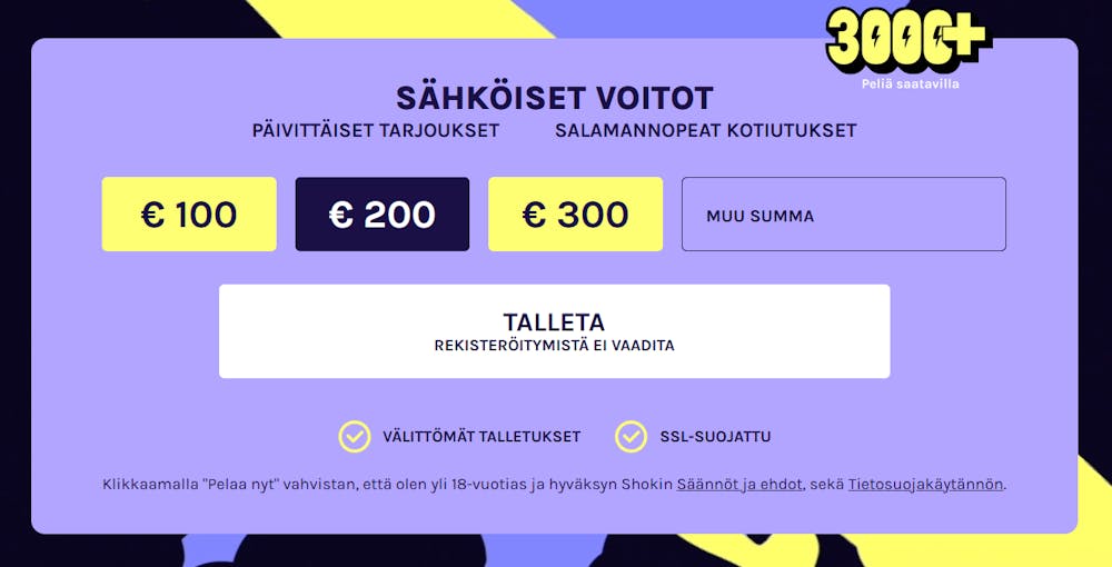 Shokki on moderni pikakasino, jolle ei vaadita rekisteröitymistä.