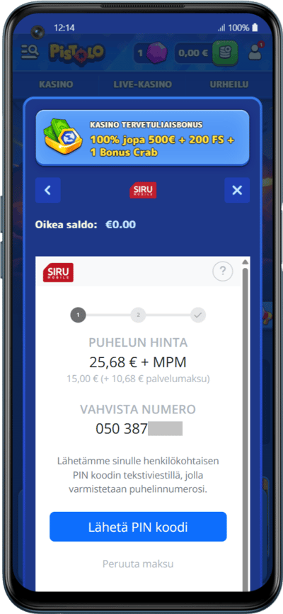 Siru Mobile talletus €15