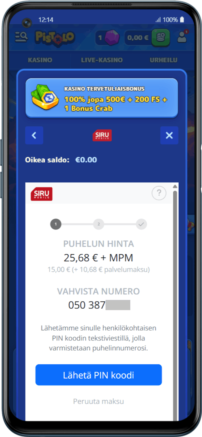 Siru Mobile talletus 15