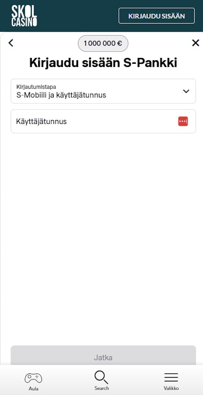 Skol Casinolle voi tallettaa jopa miljoona euroa.