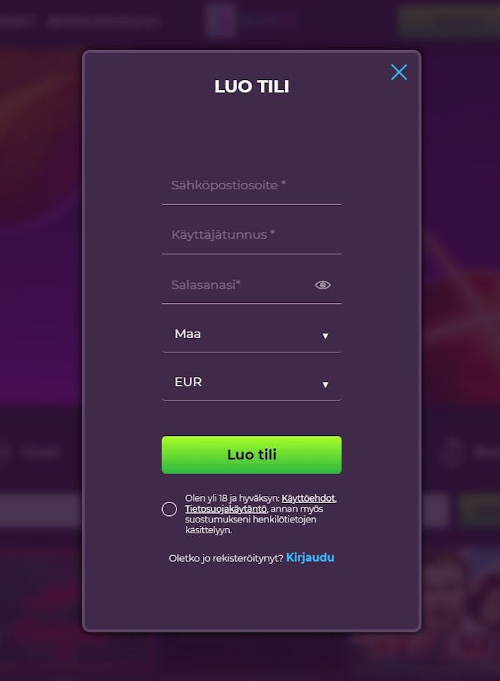 slootz io ilmoittautumissivu