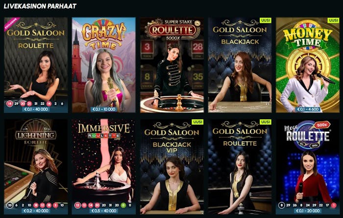 Slotexon live-pelien valikoimaa.