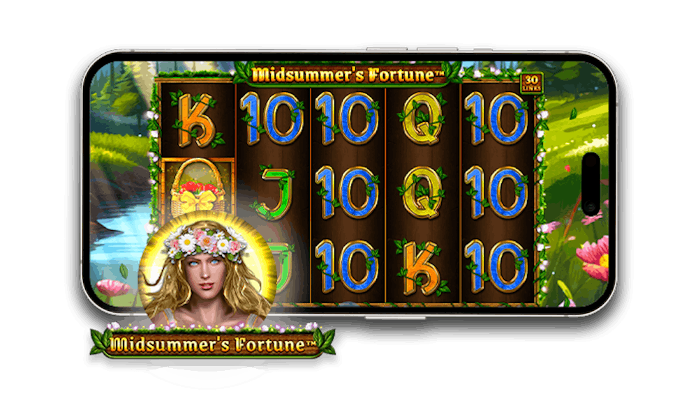 Midsummer's Fortune kolikkopelin logo ja peliruudukko.
