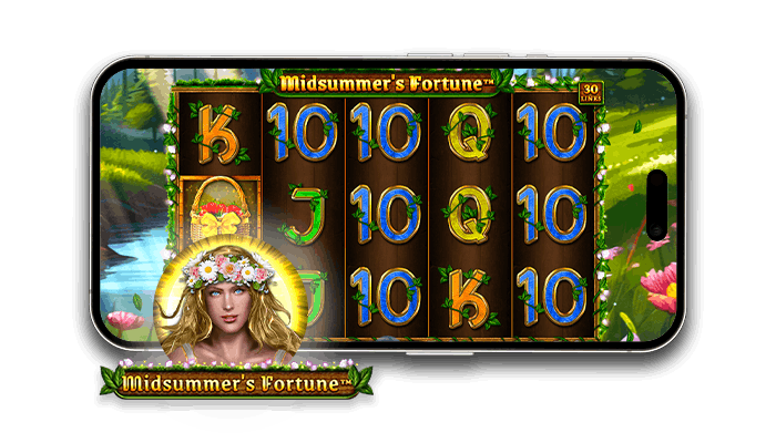 Midsummer's Fortune kolikkopelin logo ja peliruudukko.