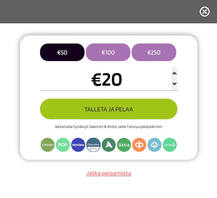 Slot Paradise Casinolle rekisteröidytään pankkitunnuksilla