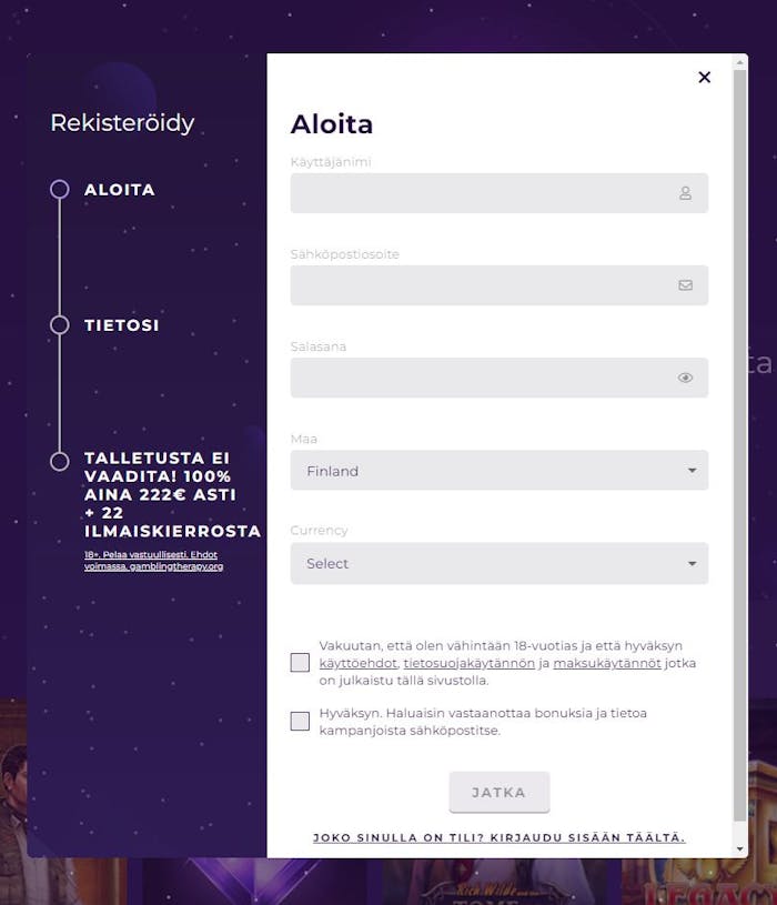 slot planet ilmoittautumissivu