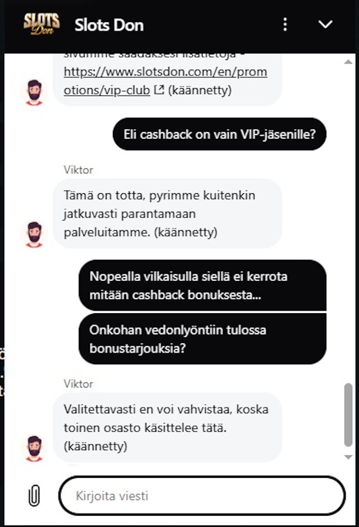 Slots Don auttaa asiakaspalvelun kautta