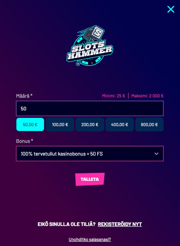 Slots Hammer Casinolle voi rekisteröityä pikana