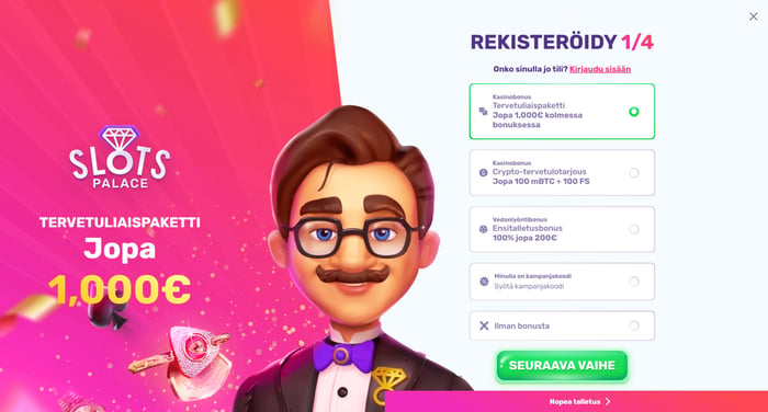 Slots Palace Casinolle rekisteröidytään lomakkeella tai nettipankkitunnuksilla.
