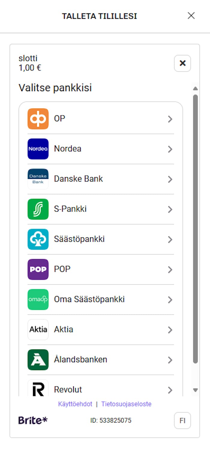 Slotti Casinolle talletus, muutamia suomalaisia pankkeja esiteltynä.