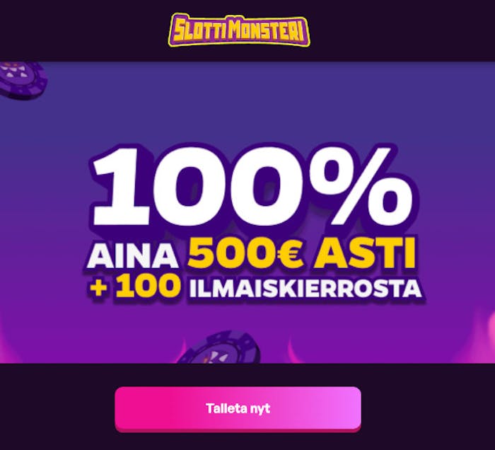 Slotti Monsteri Casinon tervetulobonus: 100 % aina 500 € asti ja 100 ilmaiskierrosta