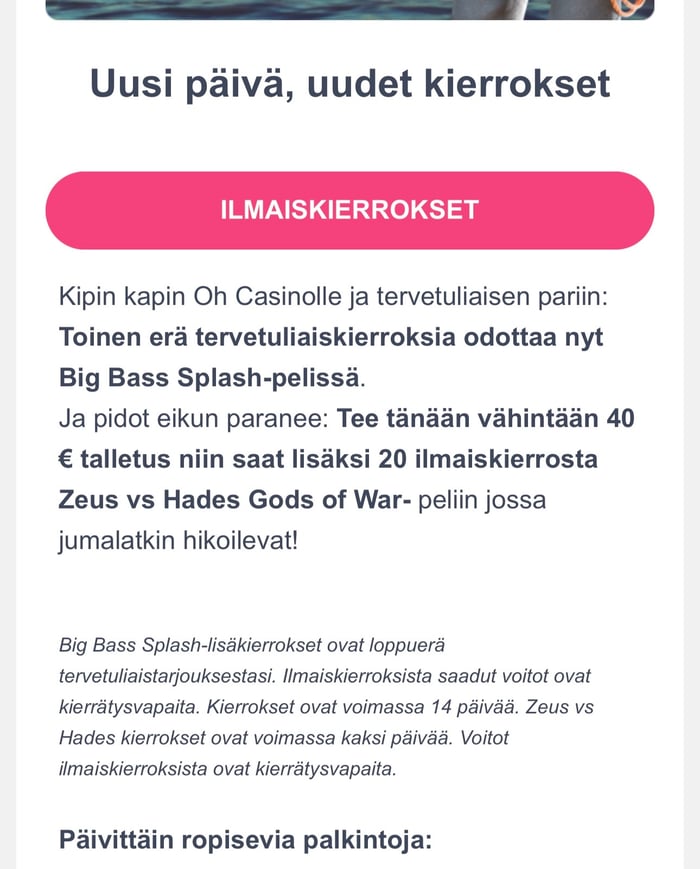 Uusi ilmaiskierrostarjous Oh Casinolla.