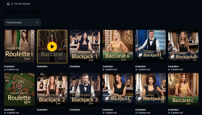 Snatch Casino VIP live-kasino Evolution-jakajilla - Salon Privé ja Platinum Prive pöytiä.
