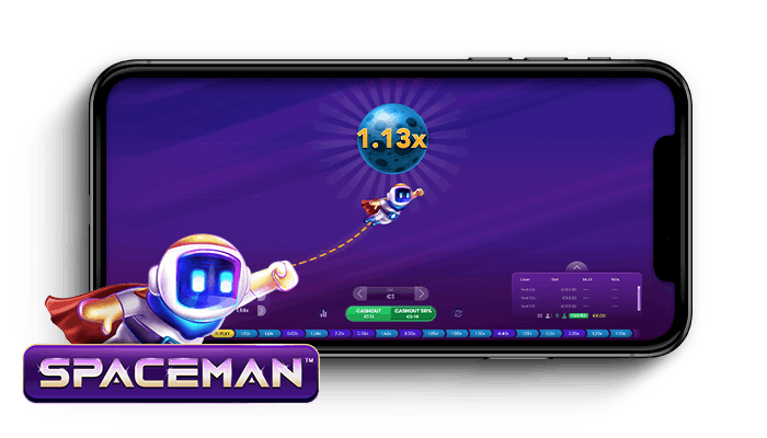 Spaceman crash-peli puhelimen ruudulla