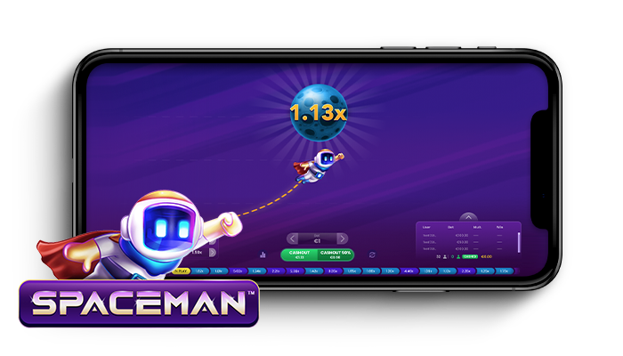 Spaceman crash-peli puhelimen ruudulla