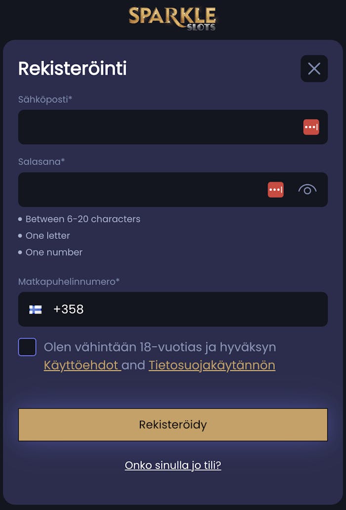 Rekisteröidy Sparkle Slots kasinolle nopeasti ja aloita pelaamaan