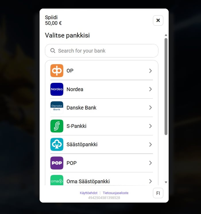 Spiidi kasinon pankkivalikoima talletuksessa.