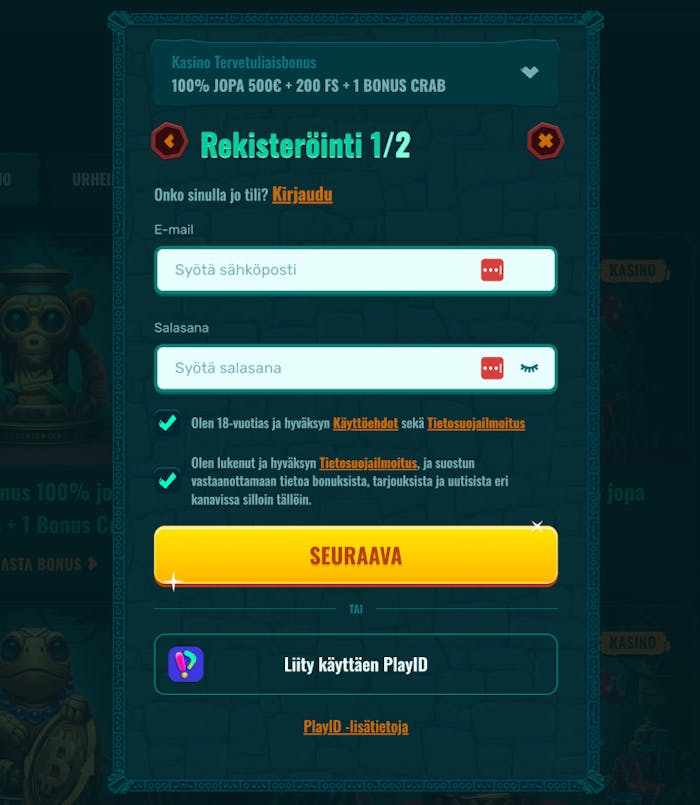 Spinanga Casinolle rekister?idyt??n lomakkeella