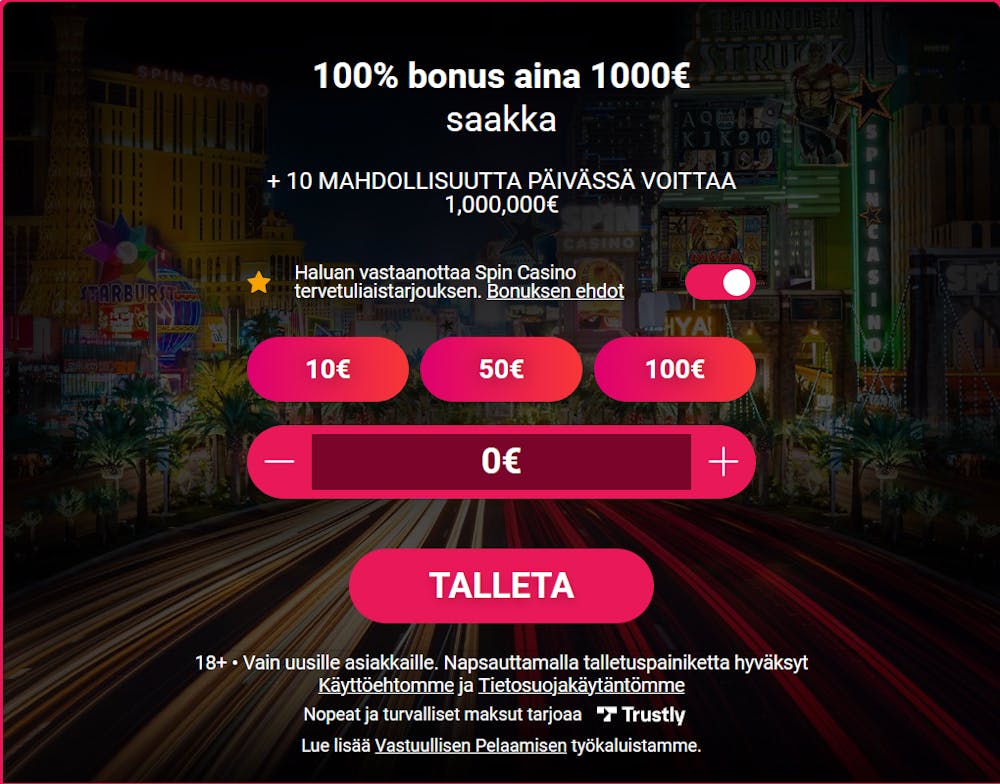 Spin Casinolle rekisteröidytään perinteistä reittiä.