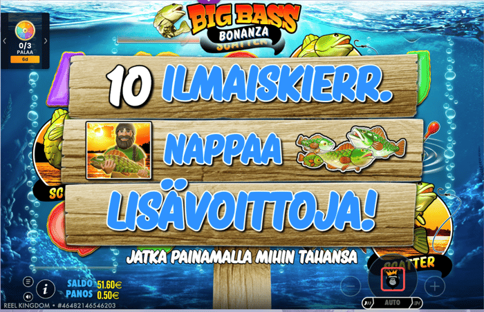 10 lisäkierrosta Big Bass Bonanza -peliin.