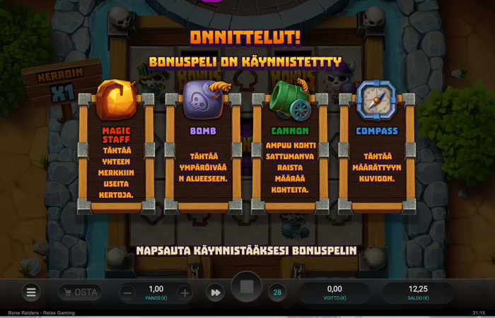Pääsy Bone Raiders -pelin bonuspeliosioon.