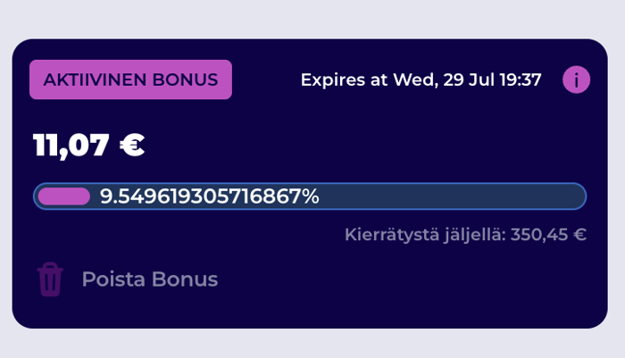 Kierrätys 9,54 % etenemisen kohdalla.