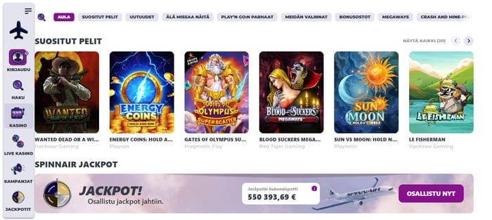 Spinnairin kasinopeliaulan suosituimmat kolikkopelit.