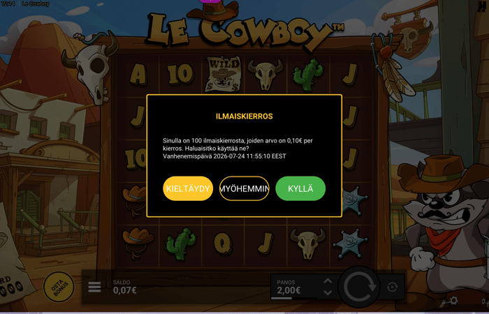 100 lisäilmaiskierrosta Le Cowboy -pelissä.