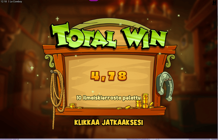 4,78 euron voitto Le Cowboy -pelissä.