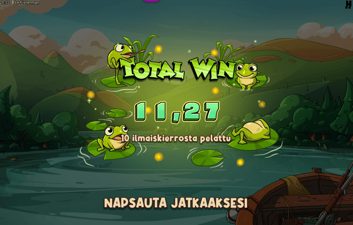 Kuvakaappaus 11,27 euron voitosta Le Fisherman -pelissä.