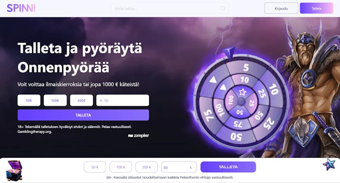 Spinni Casinolla uudet pelaajat pääsevät pyörittämään etusivulla mainostettua bonuspyörää.