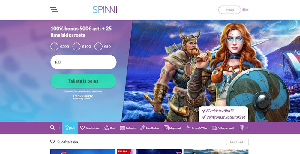 Spinni Casinon kotisivut