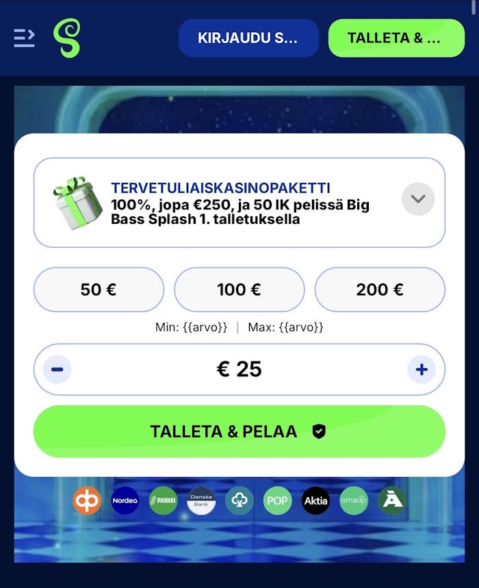 Voit napata bonuksen mukaan samalla kun aloitat pelaamisen Spinny Casinolla
