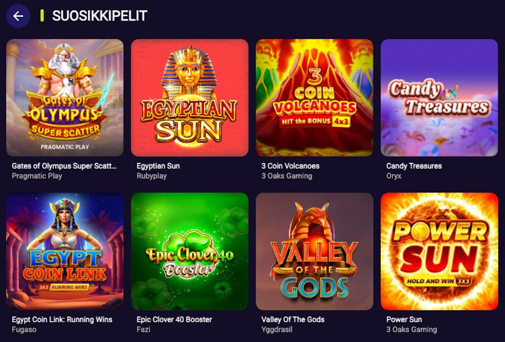 Voit löytää suositut pelinimet kuten Valley of the Gods Spin Platinum kasinolta