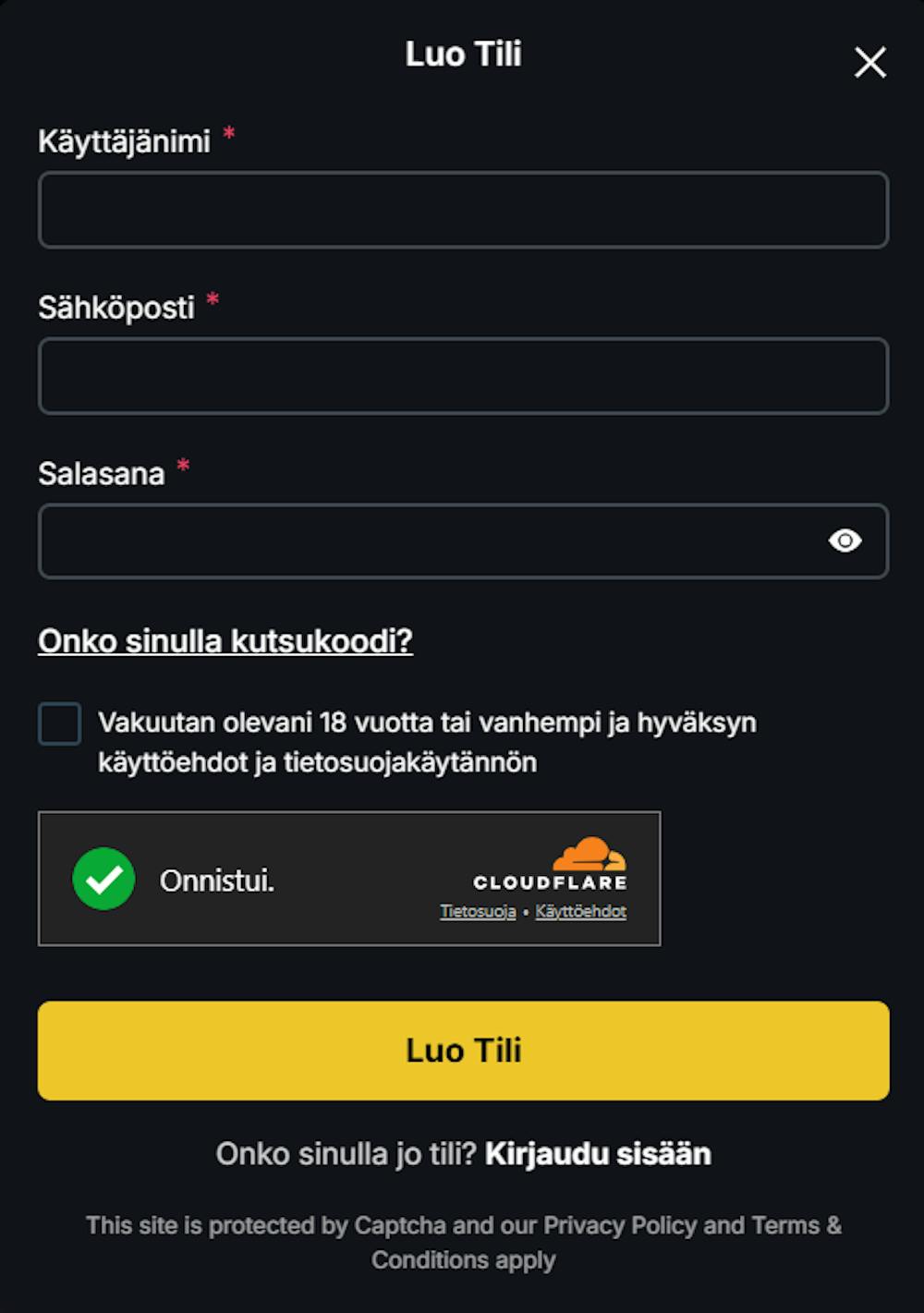 Spinsala on perinteinen nettikasino, jonne tulee suorittaa rekisteröityminen.