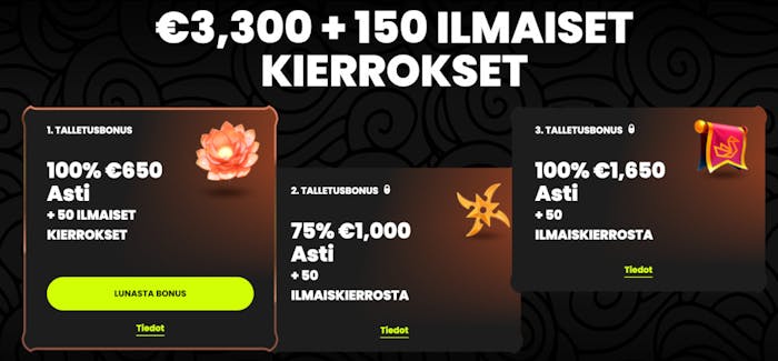3-vaiheinen tervetuliaisbonus Spin Samurai Casinolla