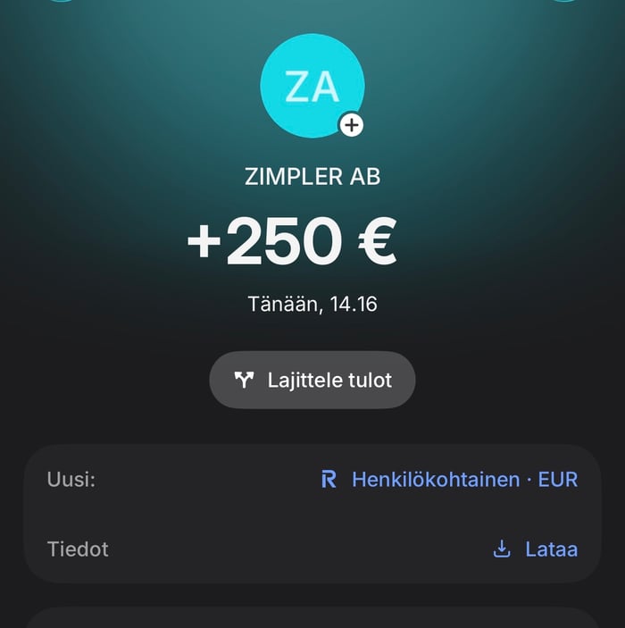 SpinStag kotiutus näkyy pankkitilin saldolla.