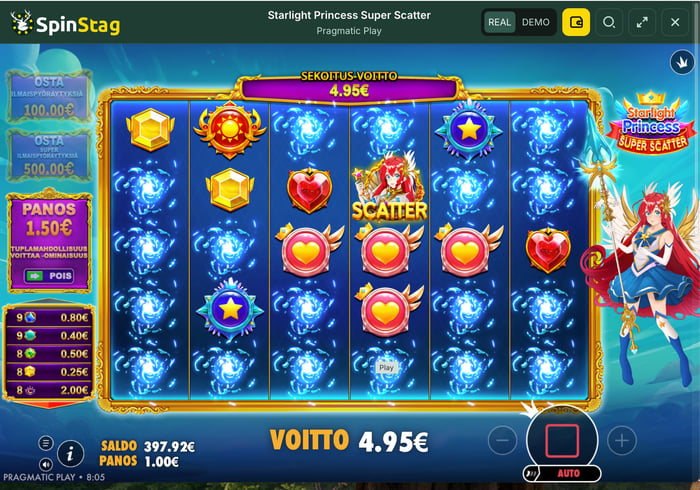 Starlight Princess Super Scatter peruspelin voitto.