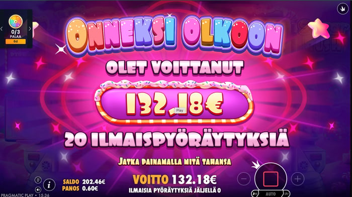 Ensimmäinen testaamani peli toi minulle isot voitot pelin bonustoiminnosta.