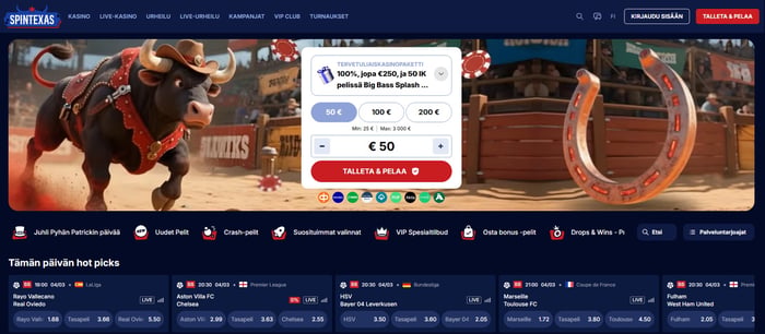 Lännenteemainen Spintexas Casino tarjoaa suuren tervetulopaketin ja Talleta ja Pelaa -kirjautumisen.