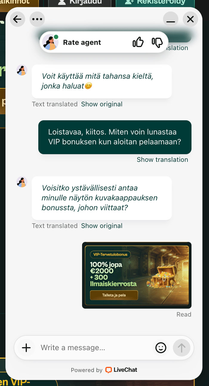 Spinzenin asiakaspalvelu vastaa käännöskoneen avulla