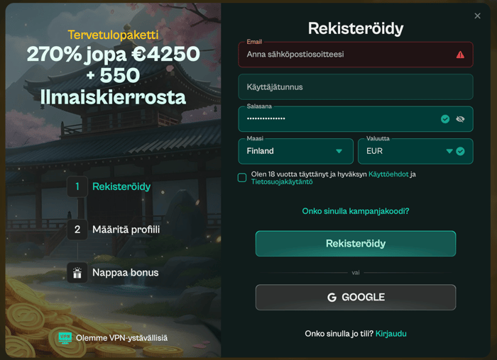 Rekisteröidy ja lunasta Spinzenin massiivinen tervetulobonus helposti