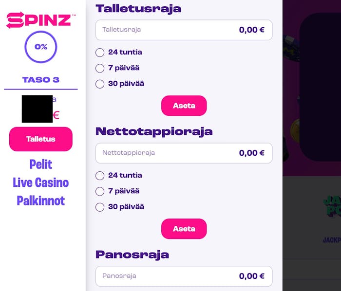 Spinz casinolta l?ytyy useita vastuullisen pelaamisen ty?kaluja