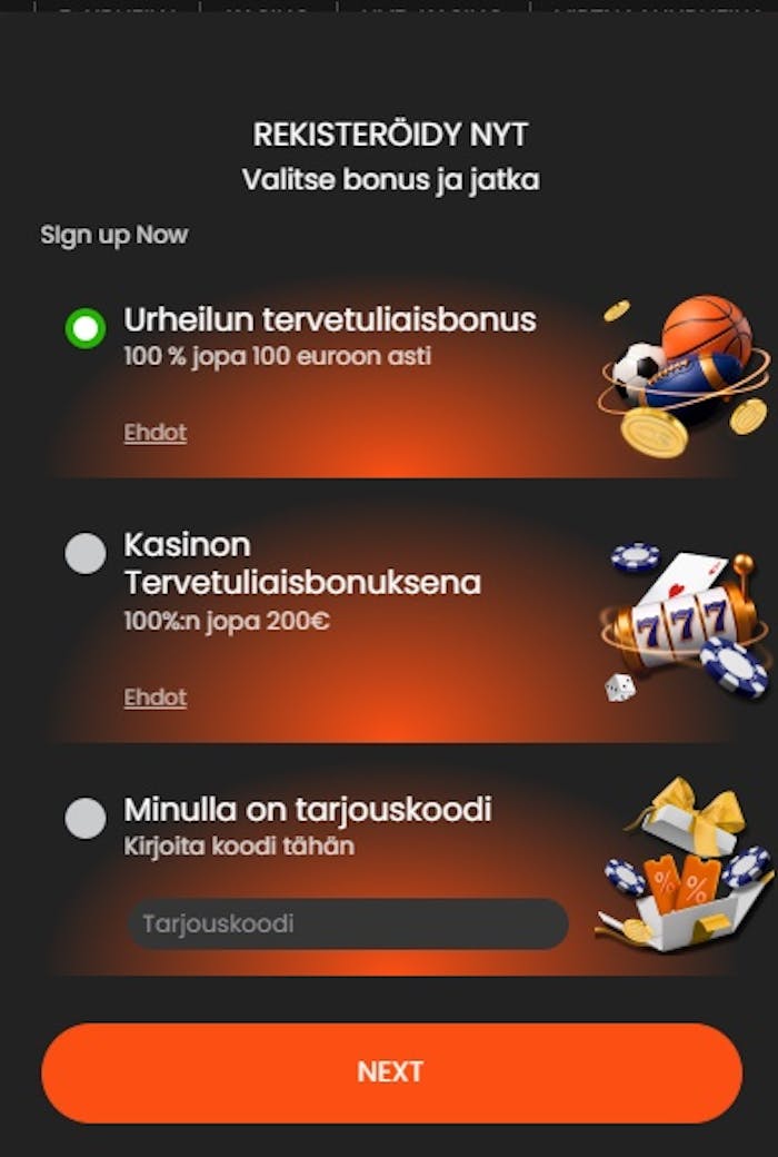 Voit lunastaa bonuksen rekisteröinnin yhteydessä Sports Center Betting