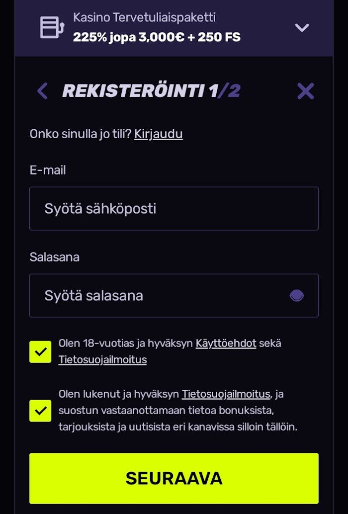 Sportuna tilin avaaminen
